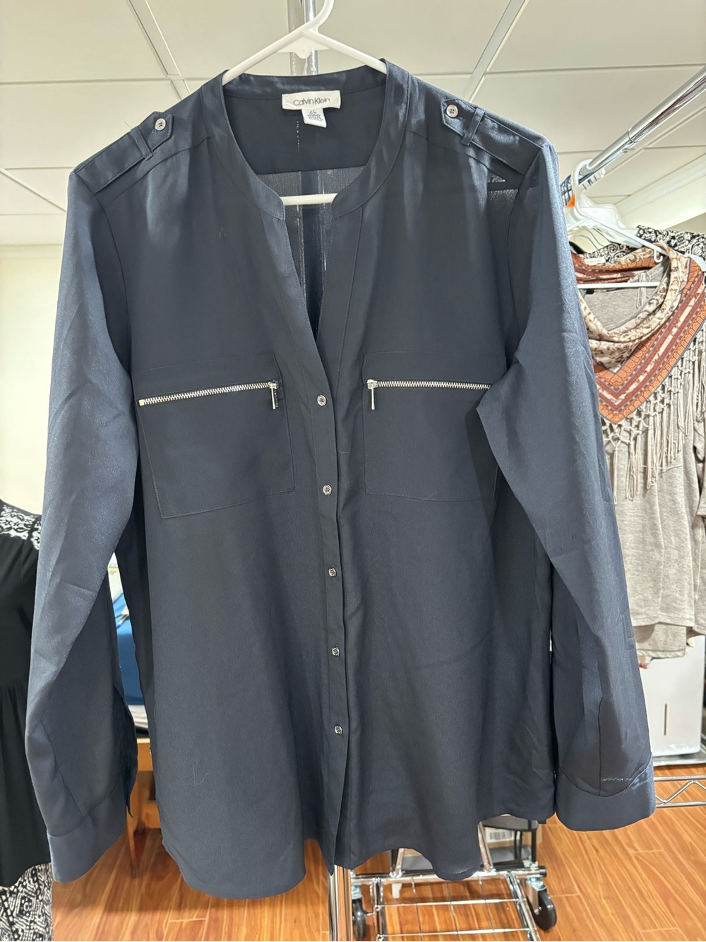 Calvin Klein Long-Sleeve Zip-Pocket Blouse
